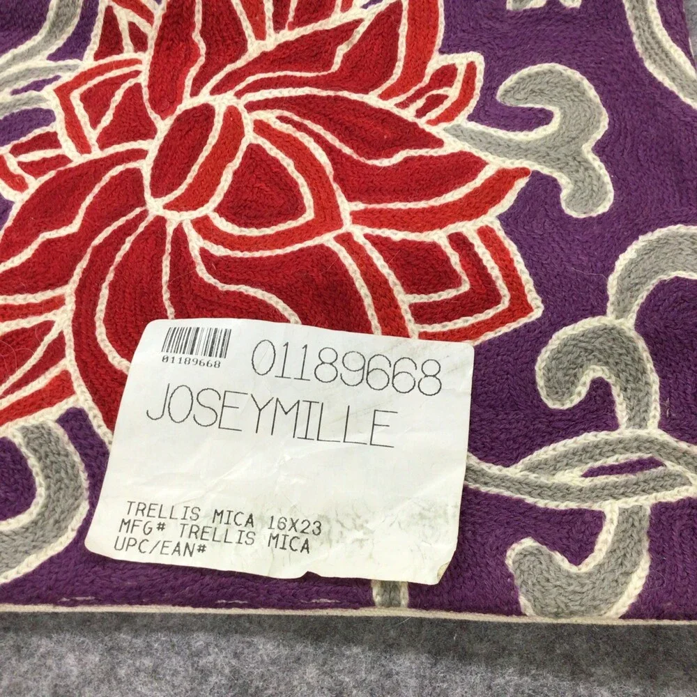 Josey Miller Pillow Sham Trellis Mica Embroidered Wool Cotton Made In India NWT